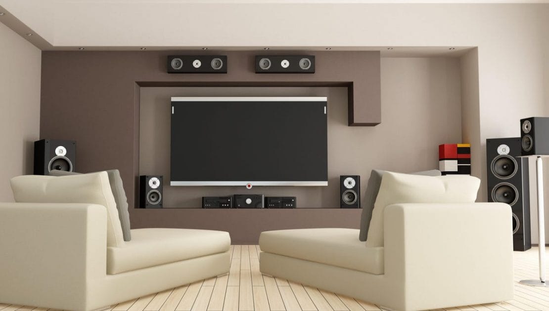 Luxurious home audio installation by Limeworx, showcasing high-end speakers and audio equipment